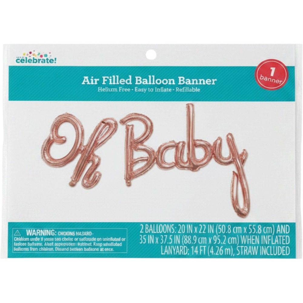 Celebrate "Oh Baby" Balloon Banner Rose Gold Air Filled Easy Inflate Refillable